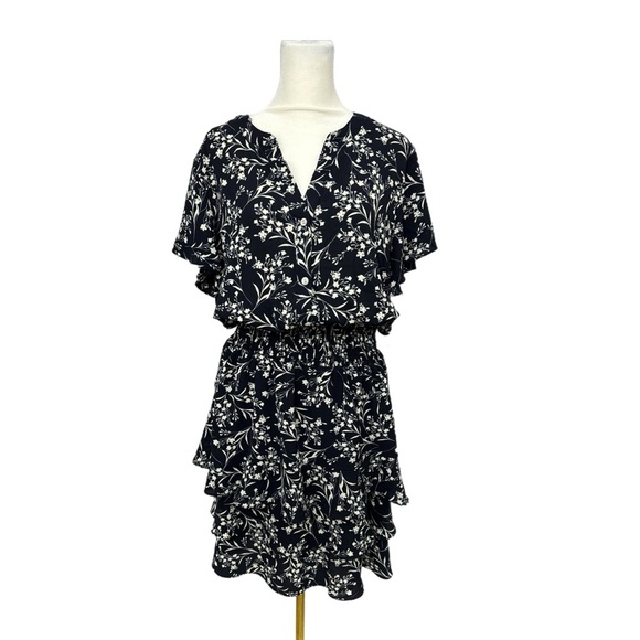 New KATE & LILY Navy Floral Ruffle Dress Women’s Sz 1X Short Sleeve Button Front - Picture 4 of 12